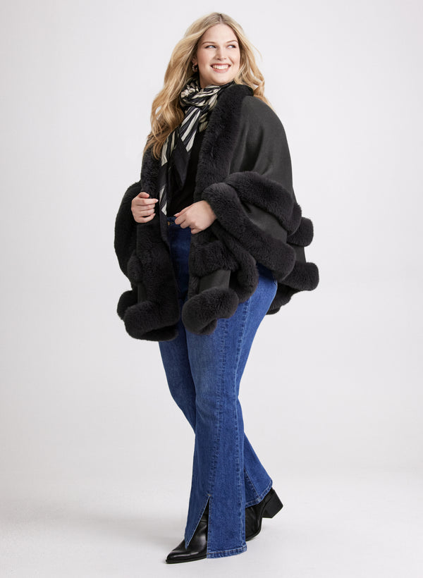 Laura Faux Fur Double Border Poncho