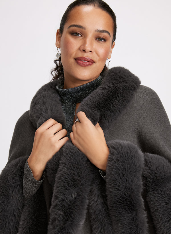 Laura Faux Fur Double Border Poncho