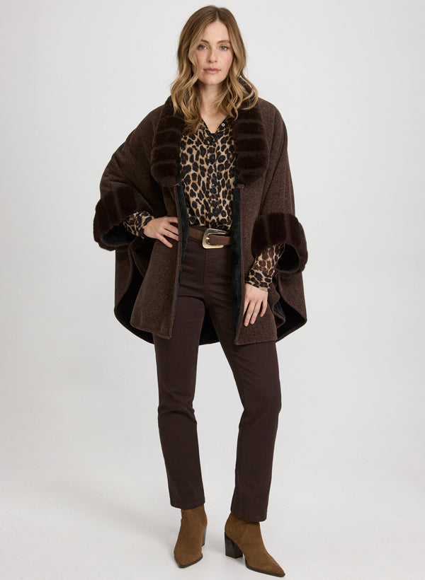 Laura Faux Fur Trim Poncho