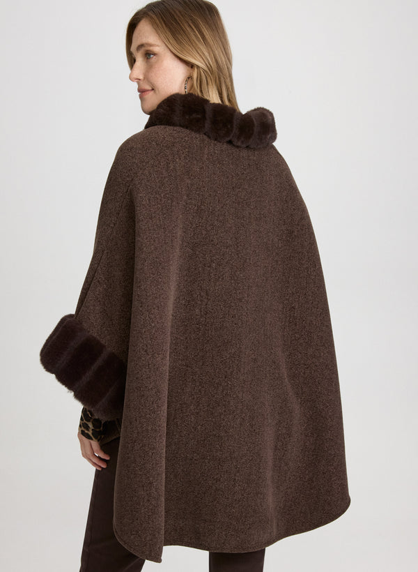 Laura Faux Fur Trim Poncho