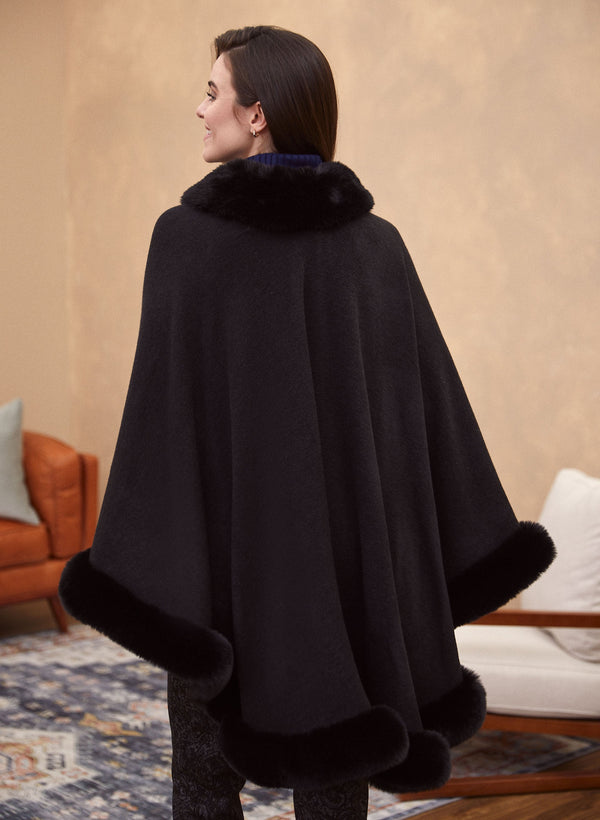 Laura Faux Fur Trim Poncho