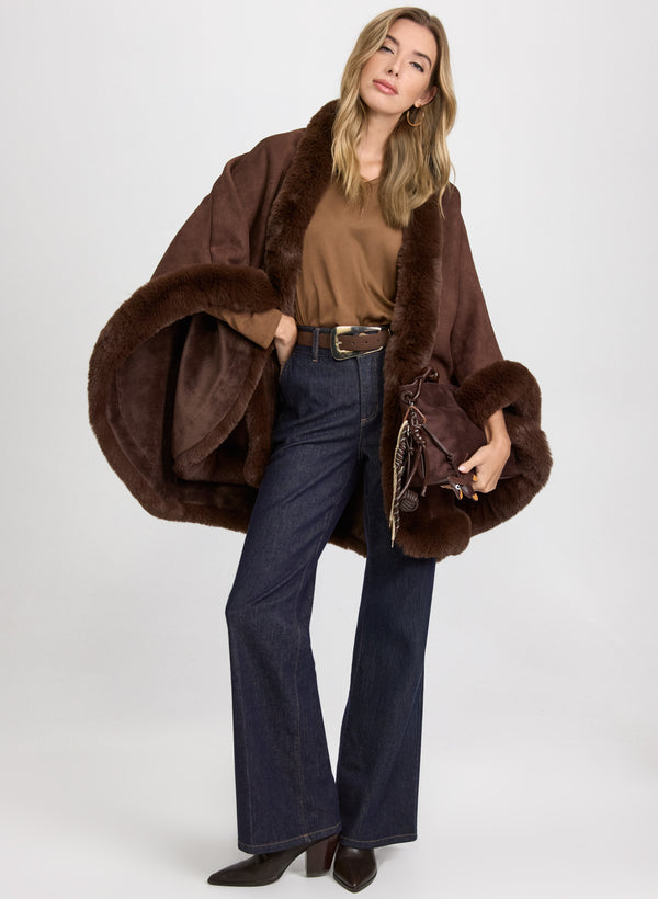 Laura Faux-Fur Trim Poncho