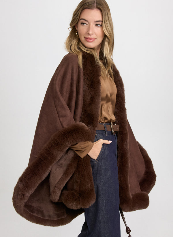 laura Faux-Fur Trim Poncho