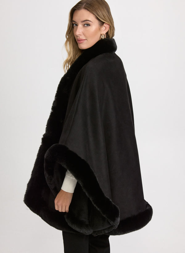 Laura Faux-Fur Trim Poncho
