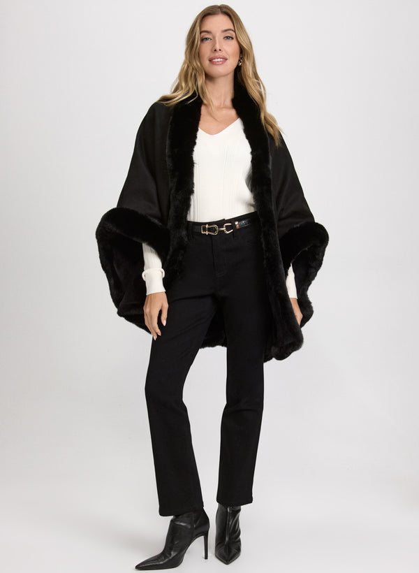 Laura Faux-Fur Trim Poncho