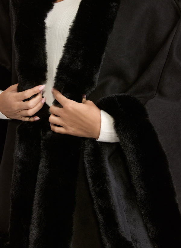 Laura Faux-Fur Trim Poncho