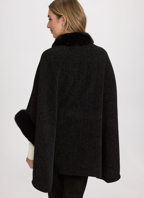 Laura Faux-Fur Trim Poncho
