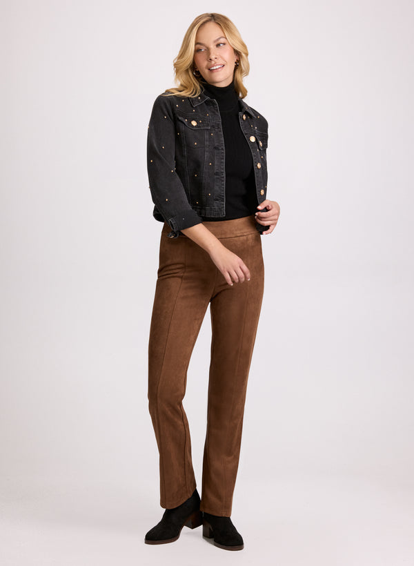 Laura Faux Suede Straight-Leg Pants