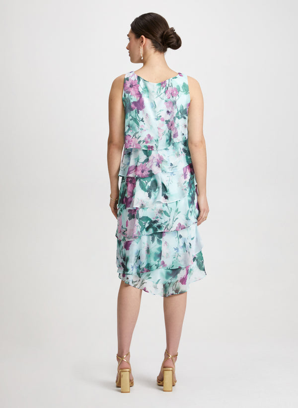 Laura Floral Asymmetric Tiered Dress