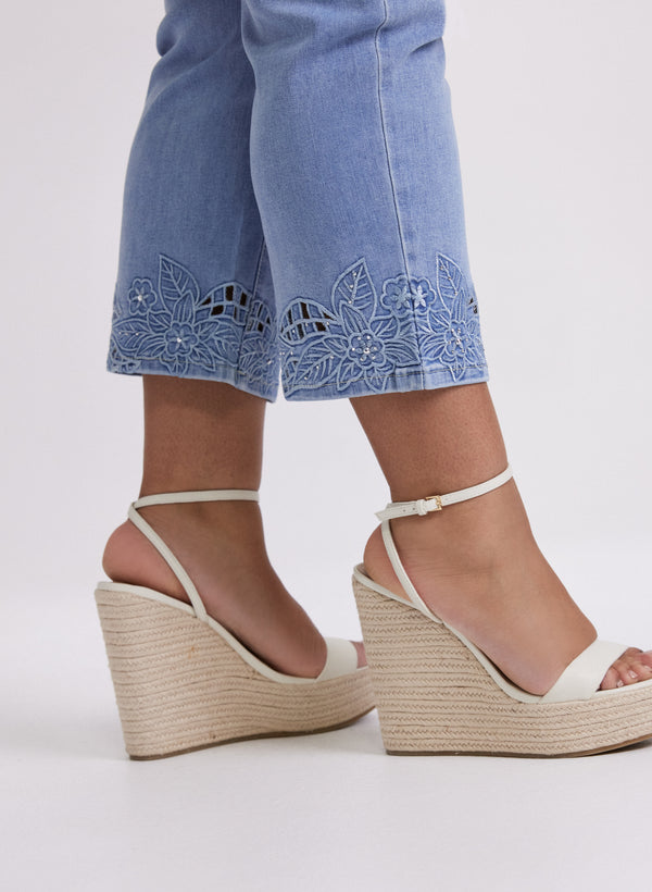 Laura Floral Embroidered Denim Capris