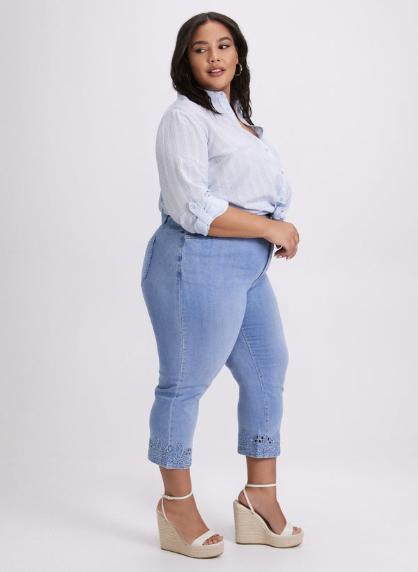 Laura Floral Embroidered Denim Capris