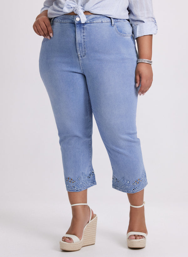 laura Floral Embroidered Denim Capris
