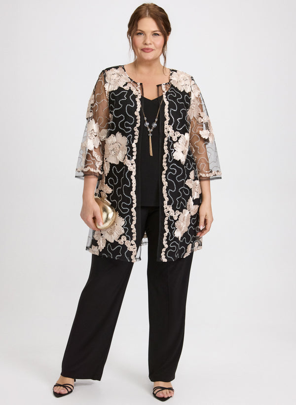 laura Floral Embroidered Jacket Top & Pants Set