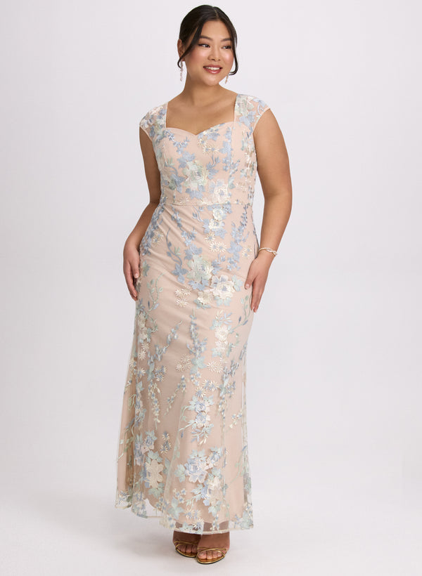 laura Floral Embroidered Tulle Dress