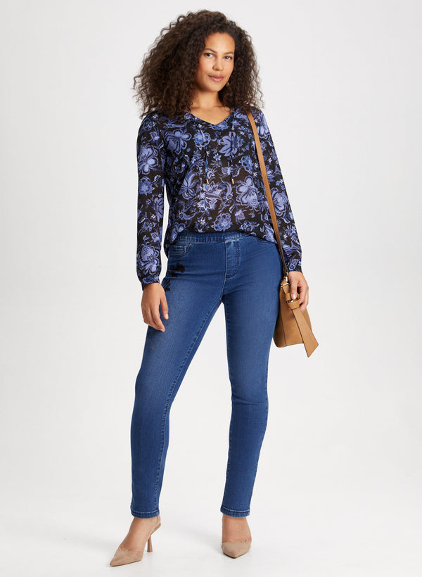 Laura Floral Embroidery Pull-On Jeans
