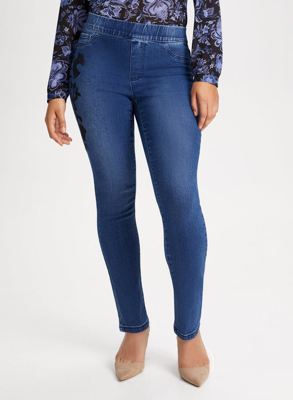 laura Floral Embroidery Pull-On Jeans