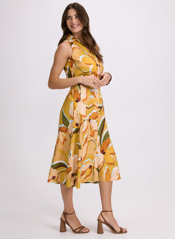 Laura Floral Linen-Blend Dress