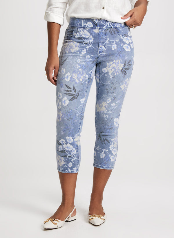 laura Floral Pattern Pull-On Jeans