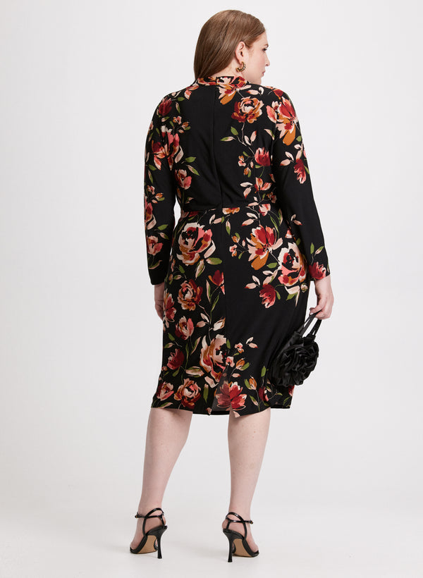 Laura Floral Placement Mock Neck Dress