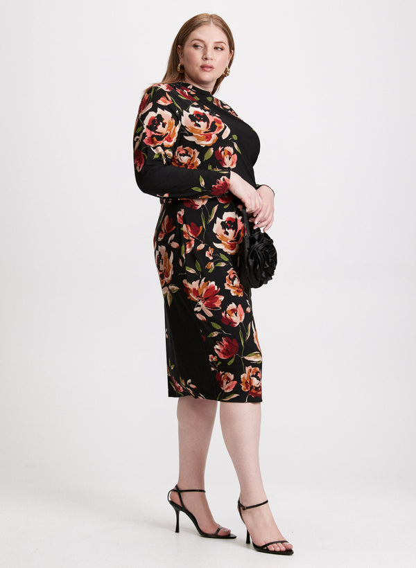 Laura Floral Placement Mock Neck Dress