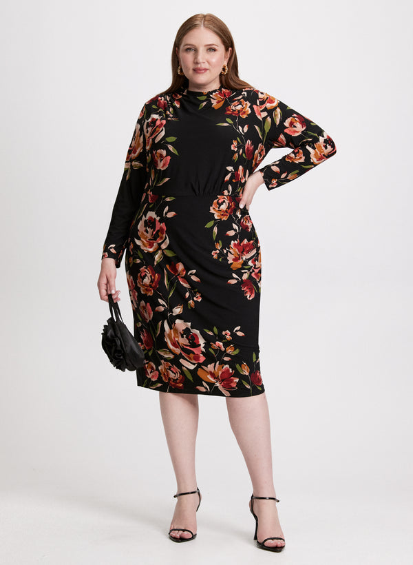 laura Floral Placement Mock Neck Dress