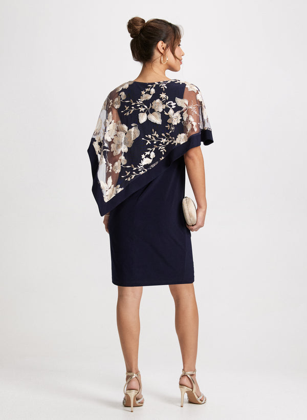 Laura Floral Poncho-Effect Fitted Dress