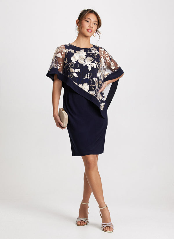 laura Floral Poncho-Effect Fitted Dress