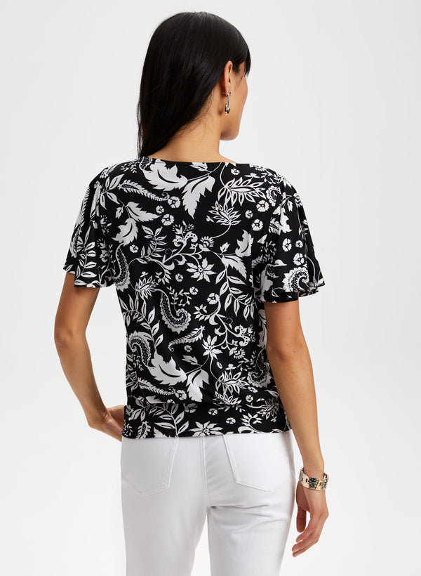 Laura Floral Print Flutter Sleeve Top