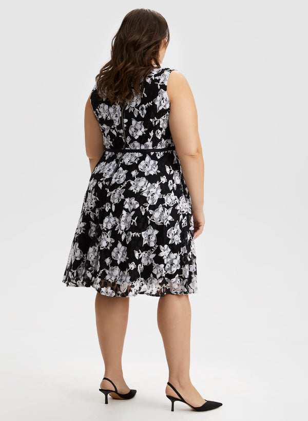 Laura Floral Print Ribbon Belt Dress