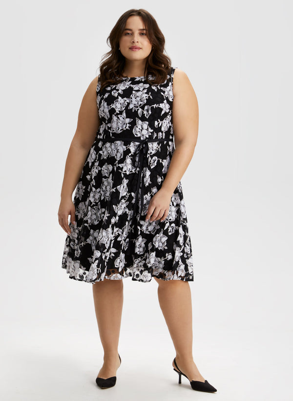laura Floral Print Ribbon Belt Dress