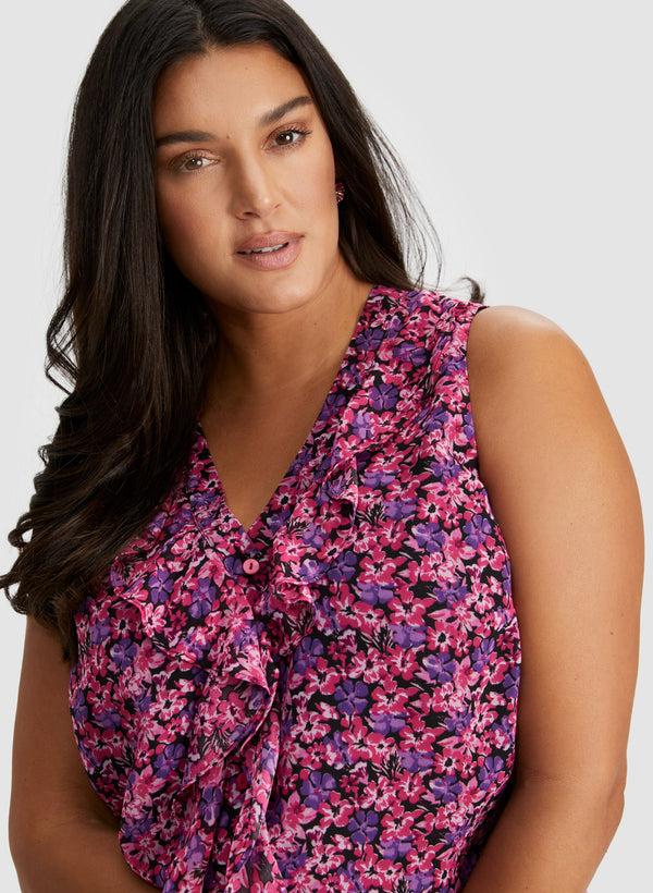 Laura Floral Print Sleeveless Ruffle Blouse