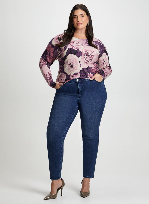 laura Floral Print Sweater & Slim Leg Jeans