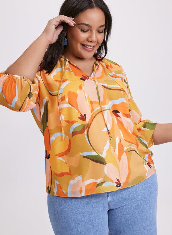 laura Floral Split Neck Blouse