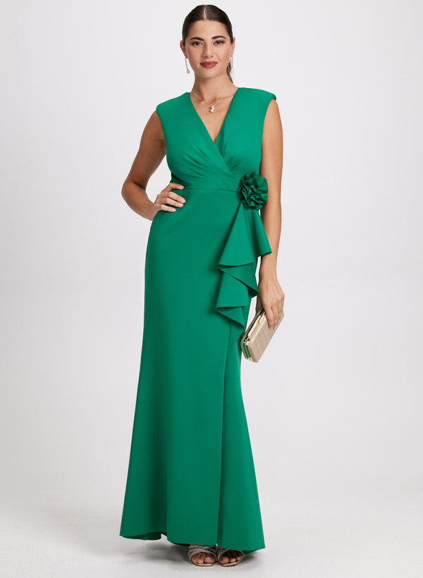 laura Flower Detail Crossneck Evening Dress