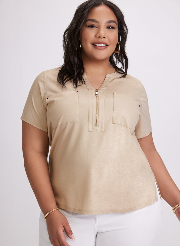 Laura Foil Split V-Neck T-Shirt