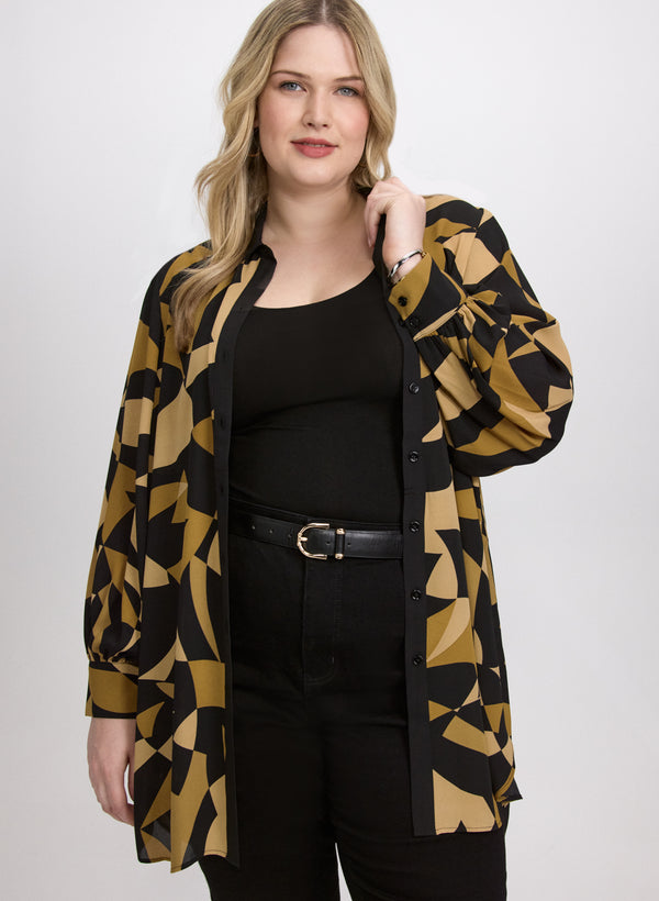 laura Geometric Button-Down Blouse