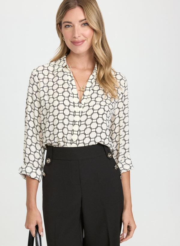 laura Geometric Button-Down Blouse