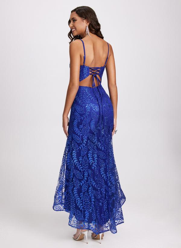Laura Glitter Mesh V-Neck Gown