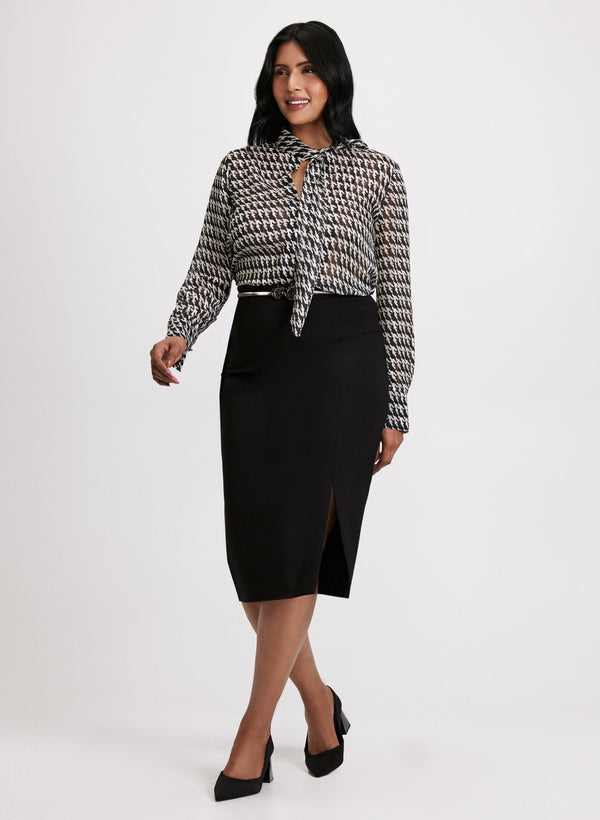 Laura Houndstooth Print Chiffon Blouse