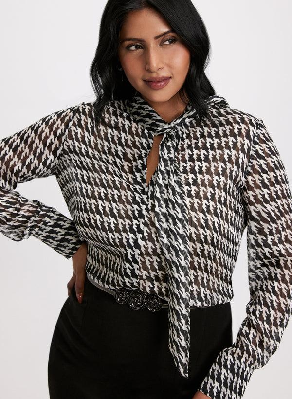 laura Houndstooth Print Chiffon Blouse