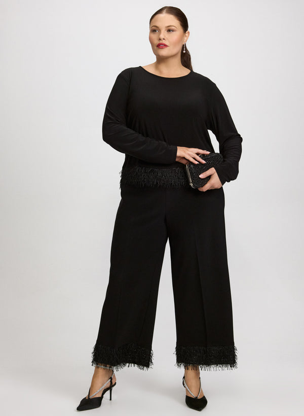 Laura Joseph Ribkoff - Faux-Feather Trim Pants