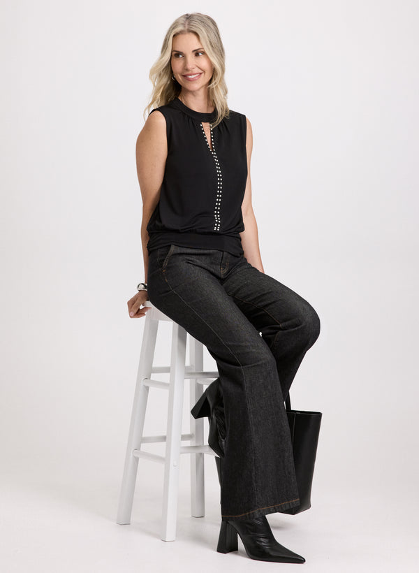 Laura Keyhole Detail Pearl Trim Top