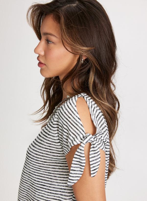 Laura Knotted Sleeve Striped T-Shirt