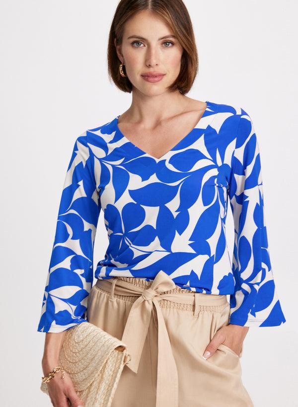 laura Leaf Print Bell Sleeve Top
