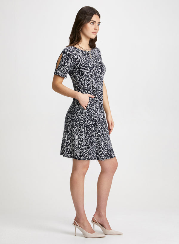 Laura Leaf Print Cold Shoulder Dress