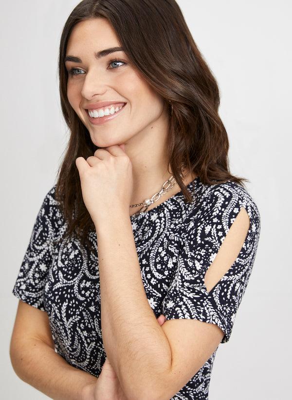 Laura Leaf Print Cold Shoulder Dress