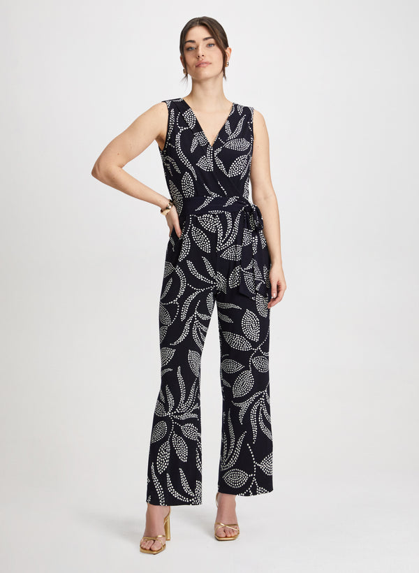 laura Leaf Print Wide Leg Jumpsuit