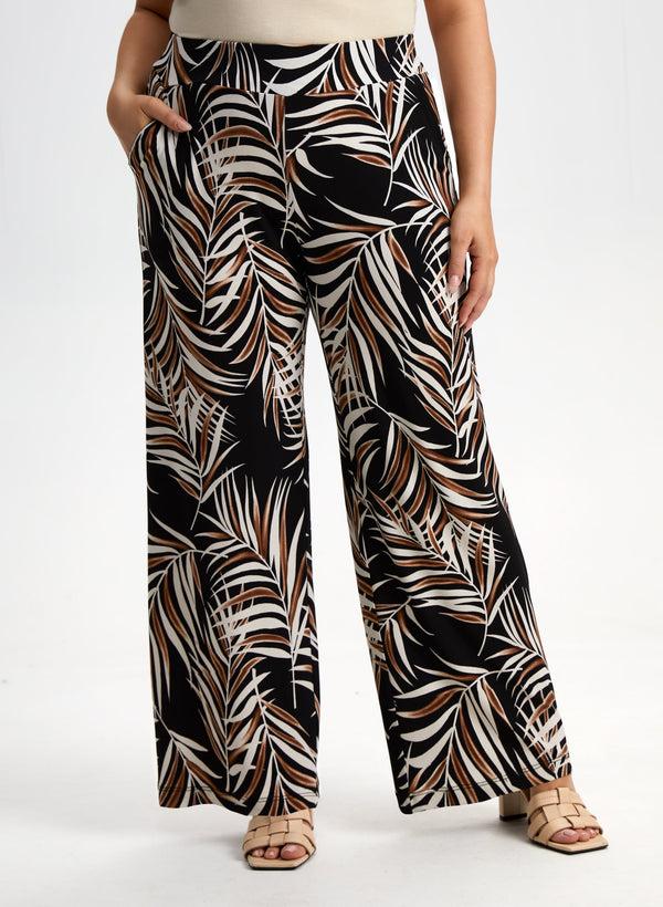 laura Leaf Print Wide Leg Pants