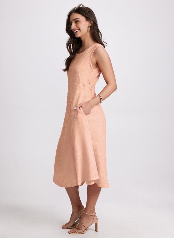 Laura Linen Bias-Cut Midi Dress