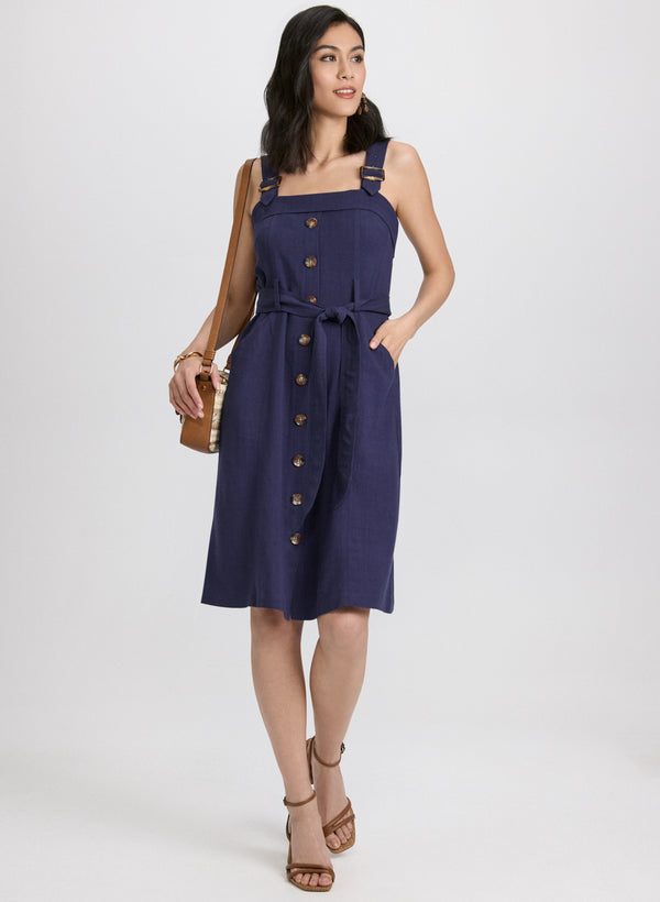 laura Linen-Blend Button-Down Dress